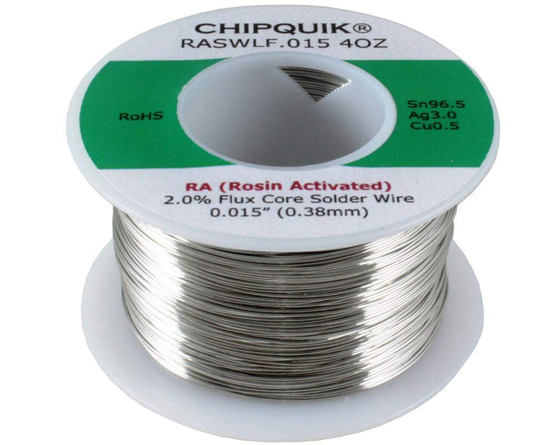 Chip Quik RASWLF.015 4OZ LF Solder Wire 96.5/3/0.5 Tin/Silver/Copper Rosin Activated .015 4oz