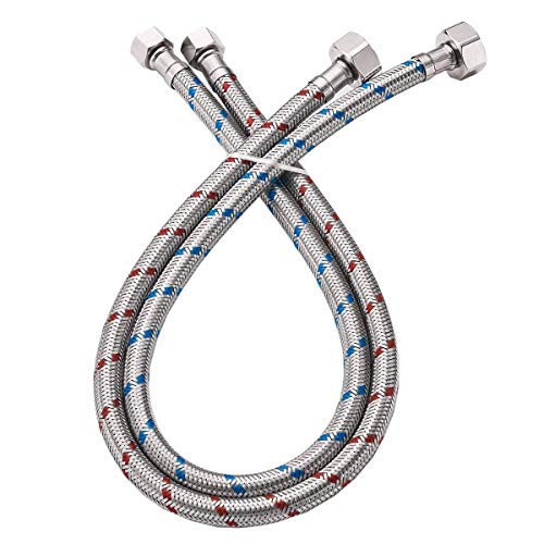Homevacious 32-Inch Length Faucet Connector, Braided Stainless Steel - 3/8" Female Compression Thread x 1/2" I.P. Female Straight Thread, x 2 Pcs (1 Pair) 32 Inch