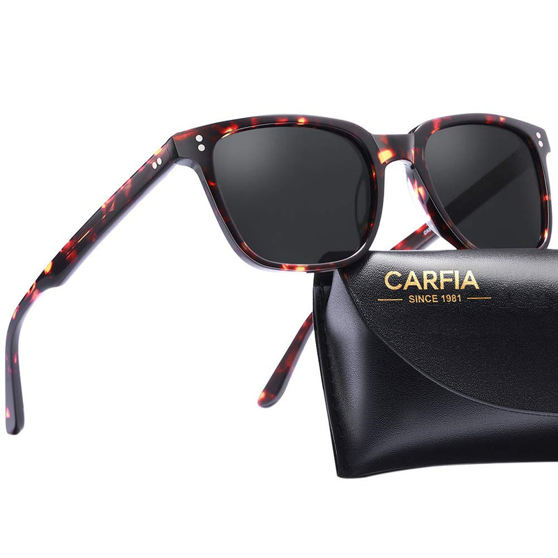 CARFIA Polarized Men's Sunglasses UV400 Protection for Driving Fishing Cool Man Acetate Shades CA5354L 1. Tortoise Frame Grey Lens Multicolor