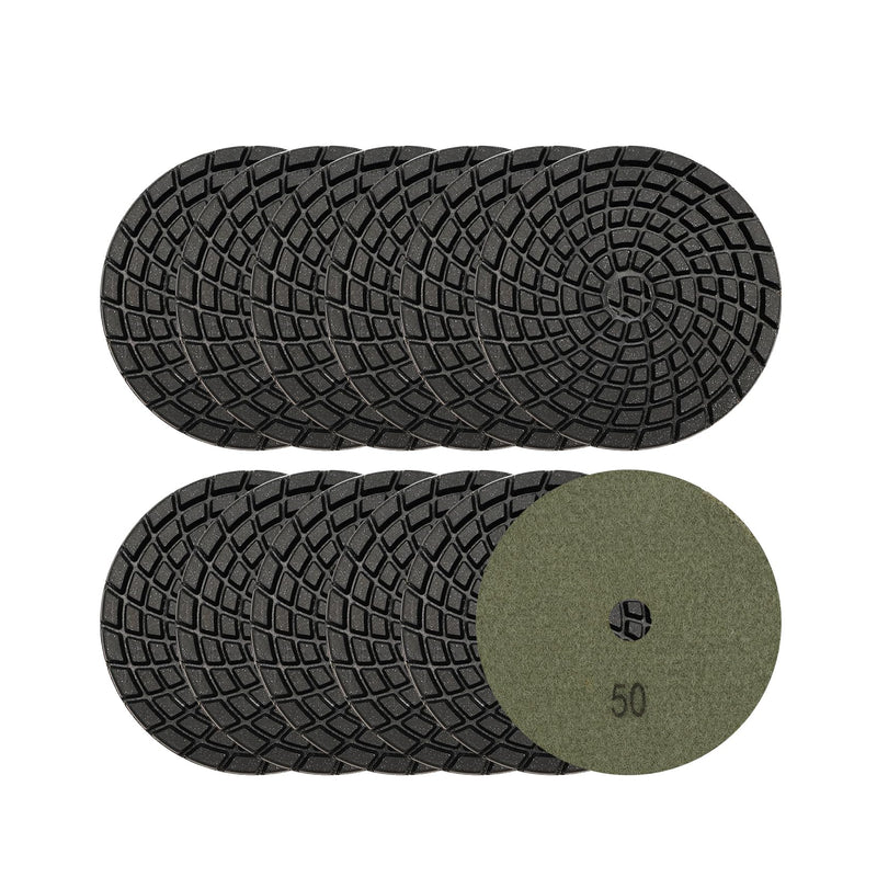 SHDIATOOL 4-Inch Diamond Polishing Pads for Concrete, 50 Grit, 12-Pack – Wet Polishing, Spiral Turbo Design for Concrete & Stone Floors, Compatible with Wet Polishers Grit 50