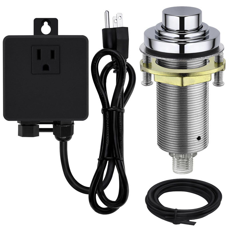 SinkTop Air Switch Kit with Chrome Long Button (Full Brass) for Garbage Disposal, Single Outlet