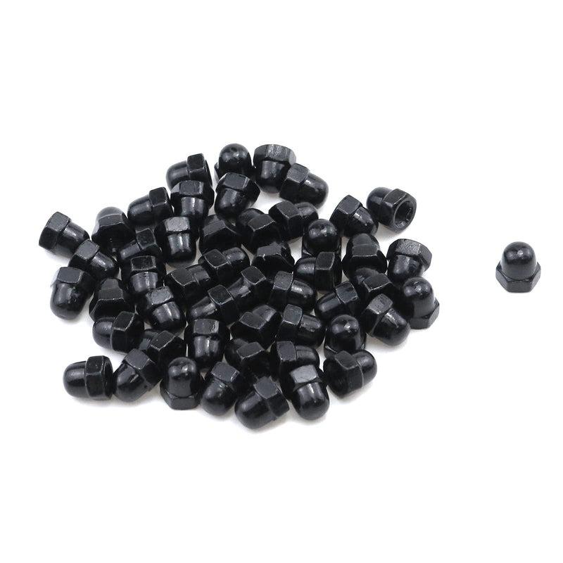 Antrader M4 Thread Dia Dome Cap Head Carbon Steel Nickel Plating Acorn Hex Nuts 50pcs, Flat Black M4 50pcs, Black