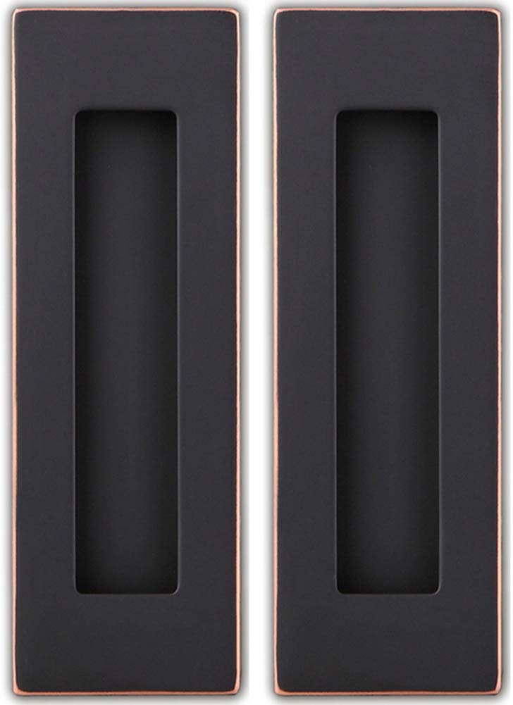 Flush Pull Handle (2 Pack) 6" Rectangular Plated Oil Rubbed Bronze, Free of Sharp Edge, for Sliding Pocket Barn Door or Cabinet