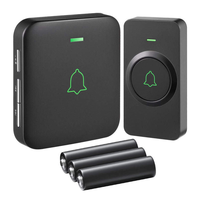 AVANTEK Wireless Door Bell, BA-11 Waterproof Battery Operated Doorbell Chime Operating at 1000 Feet, Portable Door Chime kit with 52 Melodies, 5 Volume Levels, and CD Quality Sound Black
