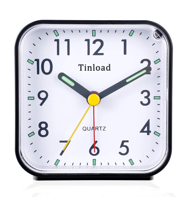 Small Battery Operated Analog Travel Alarm Clock Silent Non Ticking, Gentle Wake, Ascending Beep Sounds, Snooze,Lighted on Demand, Easy Set(Black) Black