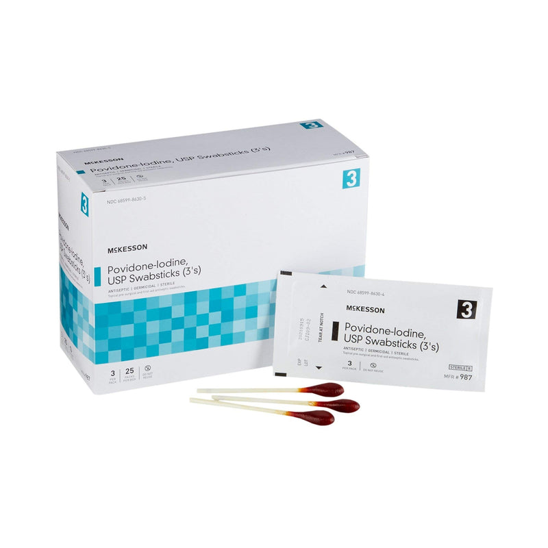 McKesson Povidone Iodine 10% Swabs Stick [75 Sticks], Sterile Swabsticks, Topical Pre-Surgical and First Aid, 3 Per Pack, 25 Packs (75 ct)