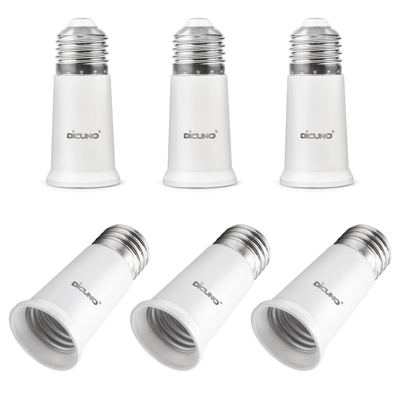 DiCUNO E26 Socket Extender, E26 Standard Medium Base Lamp Bulb Socket Adapter of 5CM/1.97 Inch Extension, Max 200W Light Bulb Extender, 6 Pcs 6 Count (Pack of 1)