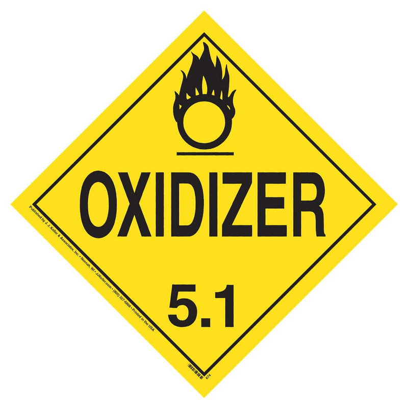 Division 5.1 Oxidizer Placard, Worded 25-pk. - 10.75" x 10.75" Removable Self Adhesive Economy Vinyl for Short-Term Applications, DOT Hazmat Compliant, J. J. Keller & Associates, Inc.