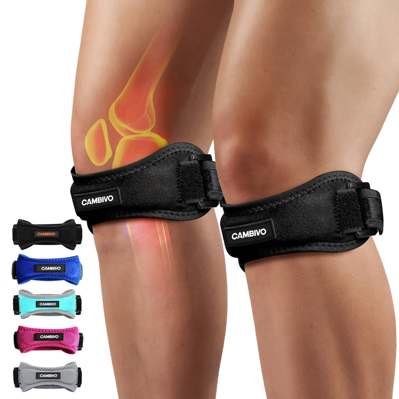 CAMBIVO 2 Pack Knee Braces for Knee Pain, Patella Knee Support Strap, for Tendonitis, Basketball, Running, Hiking, Volleyball, Tennis, Squats (Black) Black