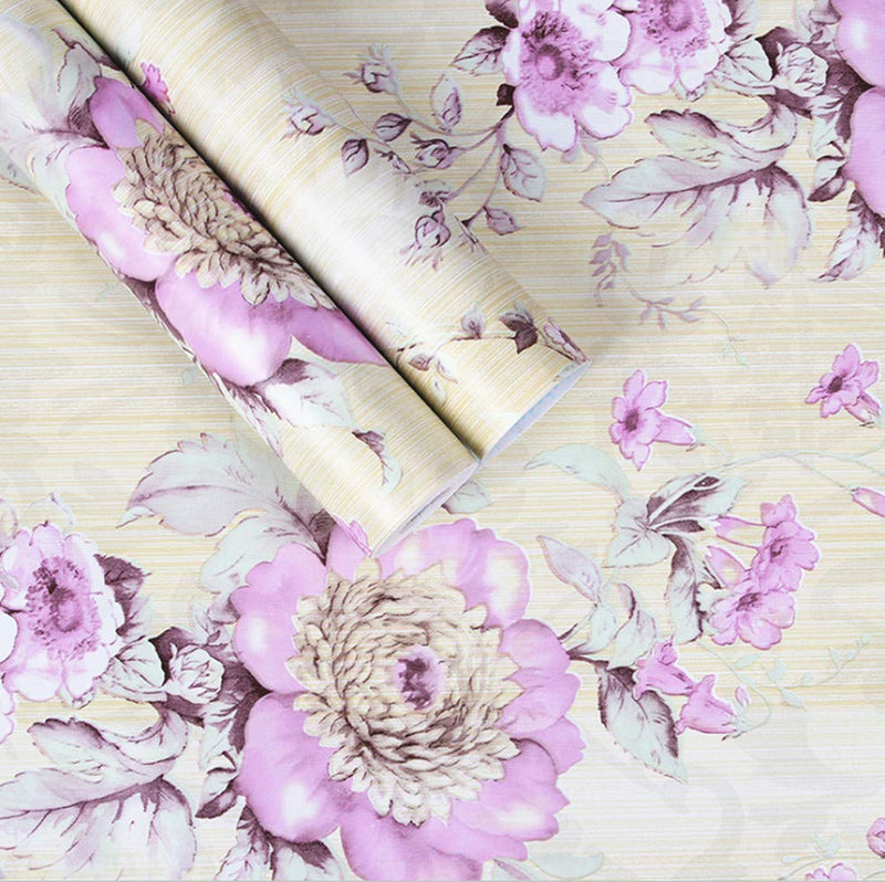 Amhao Floral Purple Prepasted Wallpaper Self Adhesive Paper Film Vinyl Sticker Decal for Cabinet Drawer Shelf Liner 17.7inch by 98inch - NewNest Australia