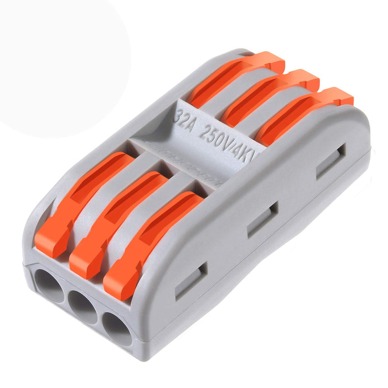 10pcs Conductor Compact Connectors Lever Wire Nut Electrical Connectors with Fixed Base for 3 Circuit Inline Splices 28-12 AWG 10 Pcs 3 series circuit