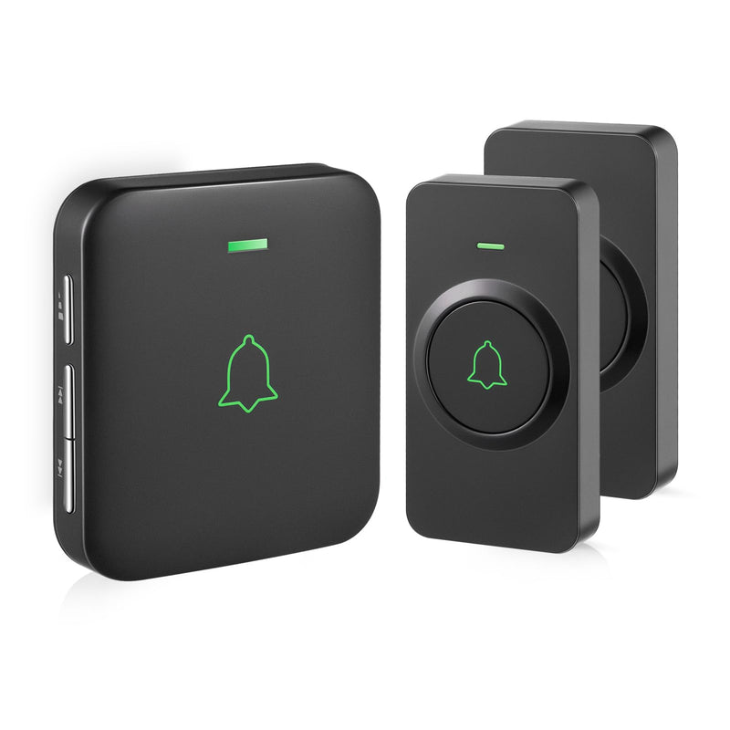 AVANTEK Wireless Door Bell, CB-21 Mini Waterproof Wireless Doorbell Operating at Over 1000 Feet, 2 Remote Buttons Can Have Different Tones, 52 Melodies, CD Quality Sound and LED Flash 2 Transmitters Black