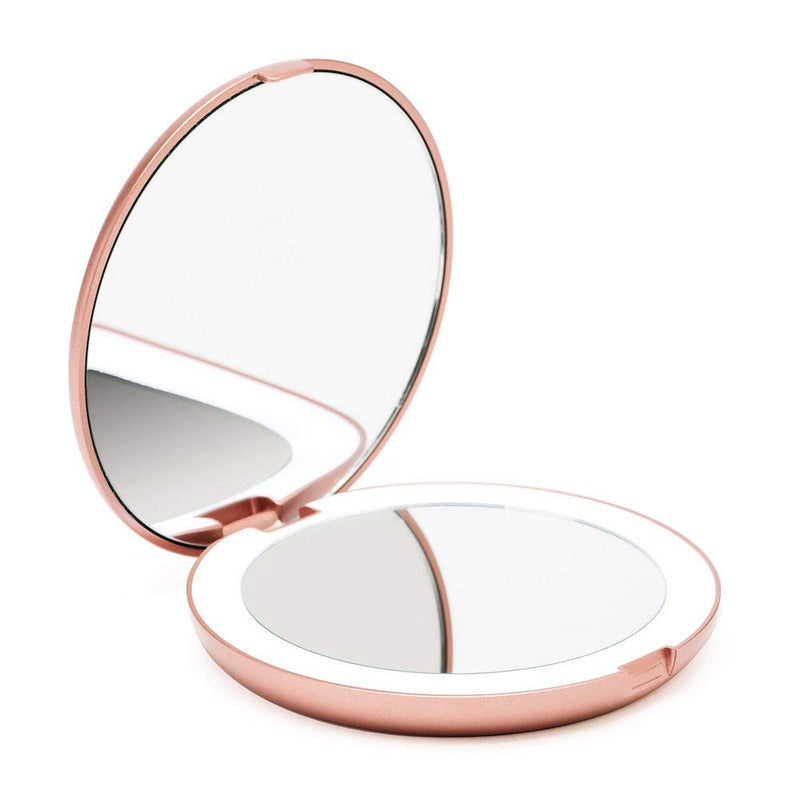 Fancii LED Lighted Travel Makeup Mirror, 1x/10x Magnification - Daylight LED, Compact, Portable, Large 5" Wide Illuminated Folding Mirror - Lumi (Rose Gold)