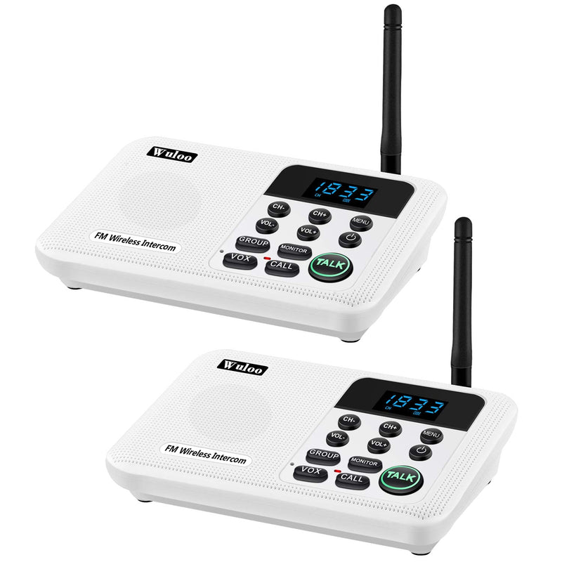 Wuloo Intercoms Wireless for Home 1 Mile Range 22 Channel 100 Digital Code Display Screen, Wireless Intercom System for Home House Business Office, Room to Room Intercom Communication(2Station, White) 2 units set white
