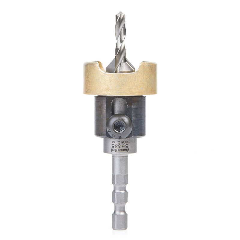 Amana Tool Carbide Tipped Countersink Drill Bit and Depth Stop, Compatible with Festool CENTROTEC, 55338, 1/2 D x 3/16 Drill Dia x 1/4 Inch Shank