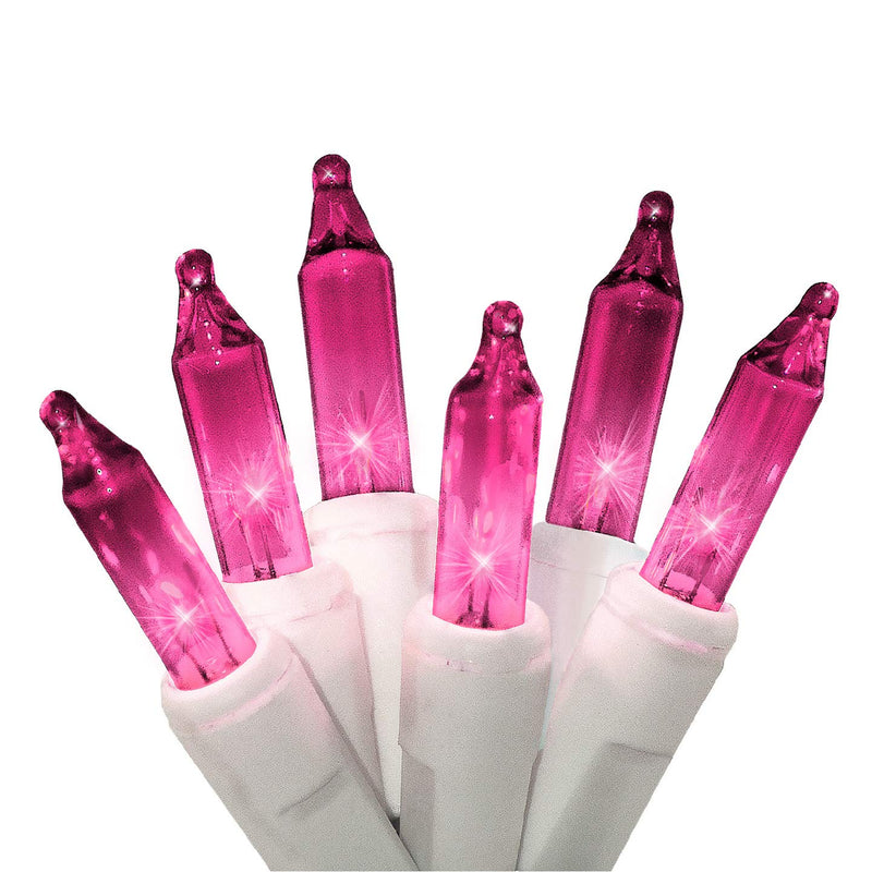 612 Vermont 100 Pink Christmas Lights on a White Wire String, UL Approved, Indoor/Outdoor Use, 18’ of Lighted Length, 20’ of Total Length