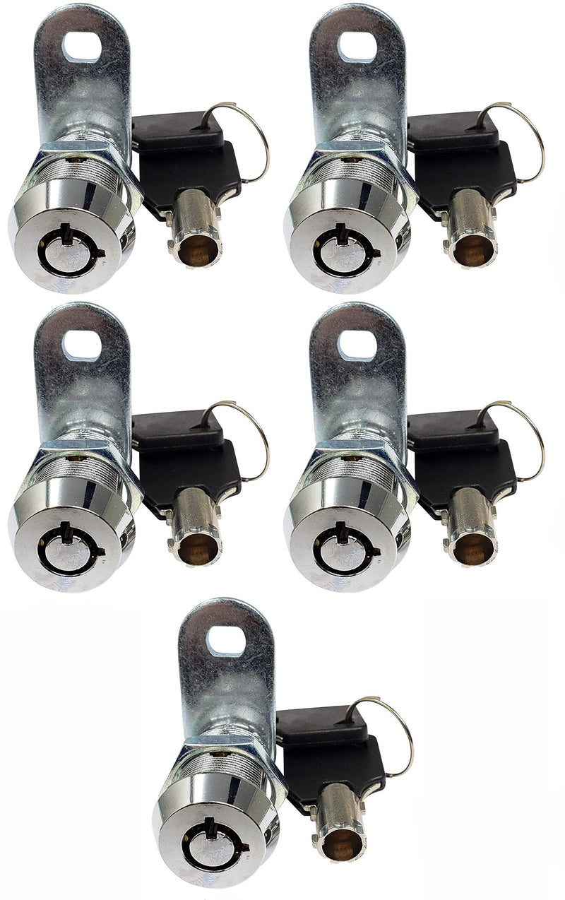 Admiral Locks 1” Tubular Cam Lock, Keyed Alike Removable Key Cabinet Locks RV Compartment Storage Lock (1 Inch 90°, Chrome Pack of 5)