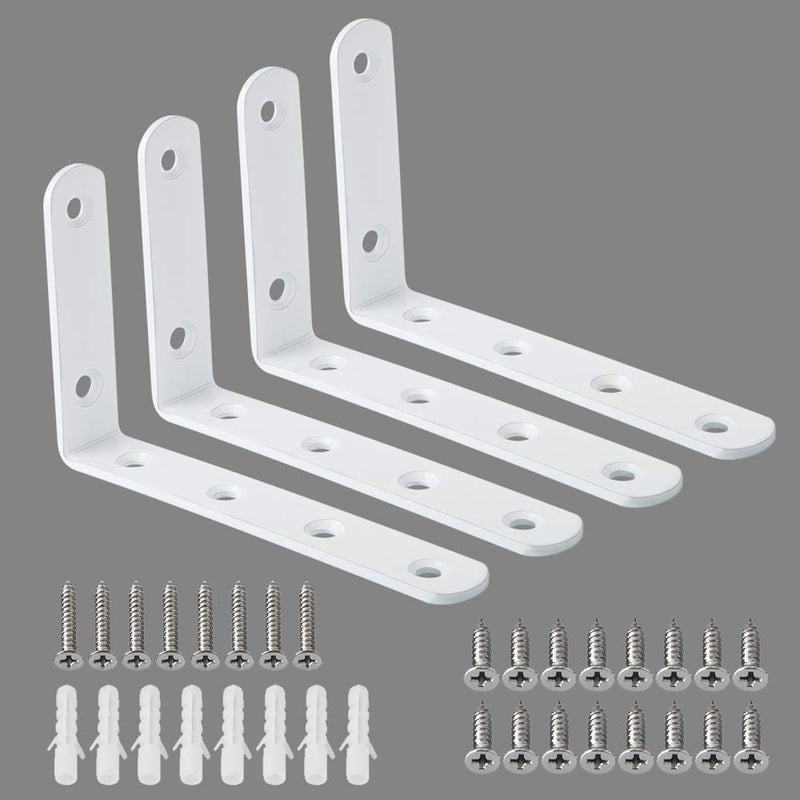 Alise Floating Shelf Brackets,White Bracket for Shelves Heavy Duty L Wall Bracket Corner Brace,Stainless Steel Joint Angle Bracket for Wooden Board Hanging Support,5x3 Inch(Pack of 4) 5x3 Inch White