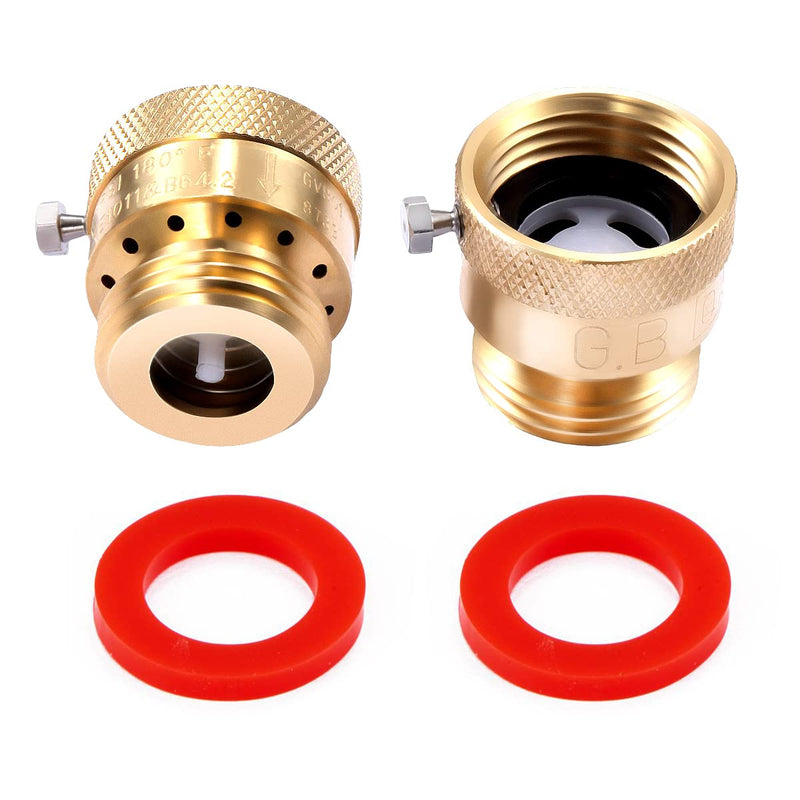 2 Pack Brass 3/4" Inch GHT Hose Bibb Connector Backflow Preventer Vacuum Breaker 2 Pack Vacuum Breaker