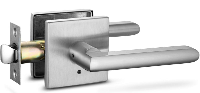 Berlin Modisch Privacy Lever Door Handle Slim Square Easy to Open Locking Lever Set [for Bedroom or Bathroom] Reversible for Right & Left Sided Doors Heavy Duty - Satin Nickel Finish Privacy [Lock with no key required] Brushed Nickel Finish