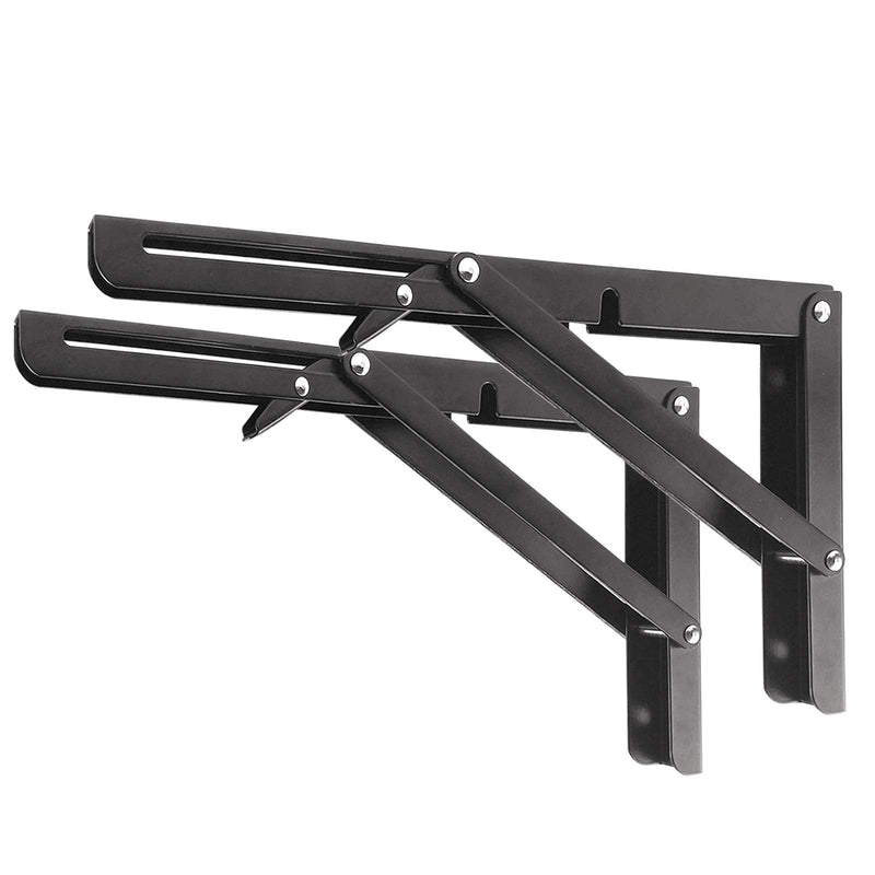Folding Shelf Brackets - Heavy Duty Metal Collapsible Shelf Bracket for Bench Table, Shelf Hinge Wall Mounted Space Saving DIY Bracket, Max Load: 150 lb 2 PCS (10 Inch, Black) 10 Inch