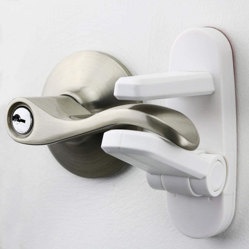 Door Lever Lock (3 Pack) Prevents Toddlers from Opening Doors. 3.25" L * 1.5" W * 4.5" H Easy One Hand Operation for Adults. Durable ABS with 3M Adhesive Backing. Simple Install, No Tools Needed. White