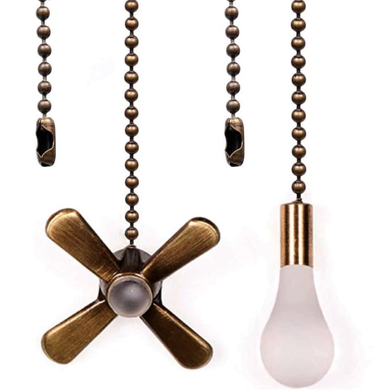 Ceiling Fan Pull Chain, Fan Pulls Set with Connector, 2 PCS 12 Inches Beaded Ball Fan Pull Chain -Bronze Bronze