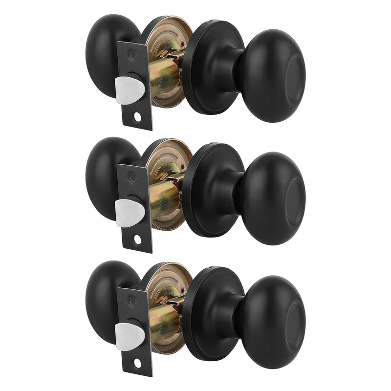 Gobrico 3 Pack Black Passage Door Knobs Egg Oval Door Knobs for Hall and Closet Black Interior Door Handles Keyless Door Locks Passage Function Passage (Without Locking)