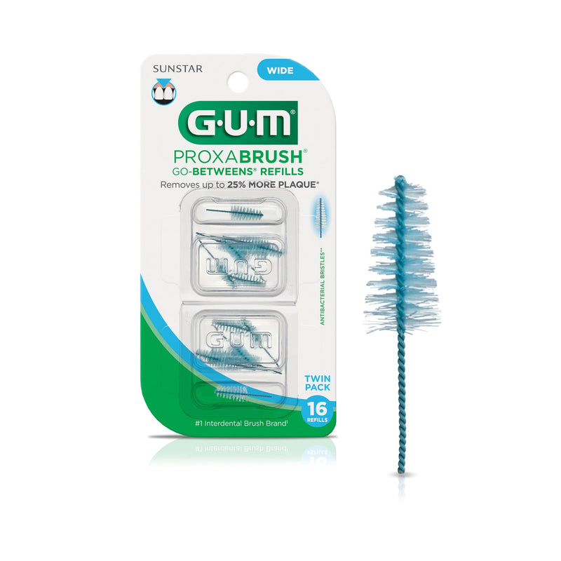 GUM Proxabrush Go-Betweens Refills - Wide - Compatible with GUM Permanent Handle - Reusable Interdental Brushes - Soft Bristled Dental Picks, 16ct 16 Count (Pack of 1)