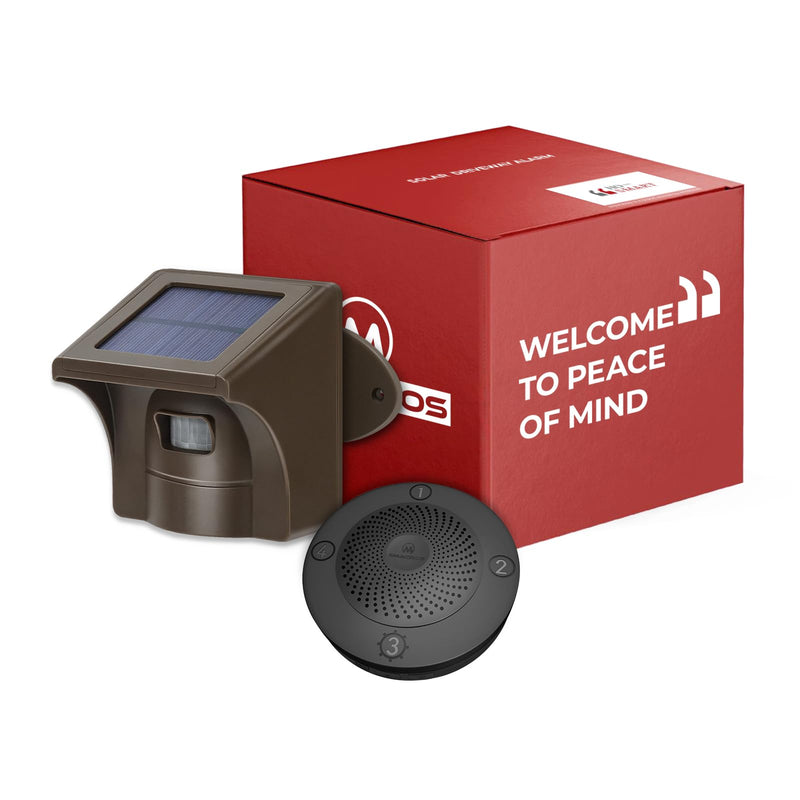 eMACROS 1/2 Mile Long Range Solar Wireless Driveway Alarm Outdoor Weather Resistant Motion Sensor & Detector-Security Alert System-Monitor & Protect Outside Property 1 receiver and 1 sensor