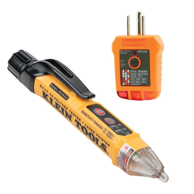 Klein Tools NCVT5KIT Electrical Tester Kit with Dual-Range Non Contact Voltage Tester with Laser Pointer and GFCI Receptacle Tester 2-Piece Kit