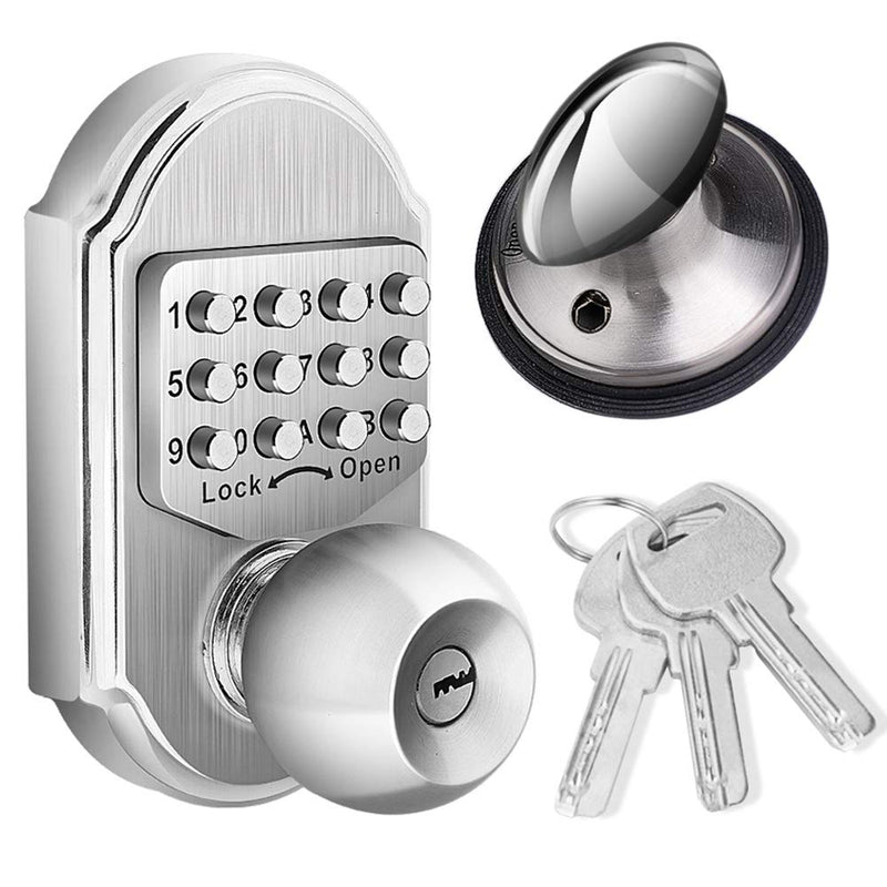 Bravex Keyless Entry Door Lock Deadbolt Keypad Sabbath Lock Stainless Steel 100% Mechanical Pass Code/Key No Risk of Low Power Silver Deadbolt