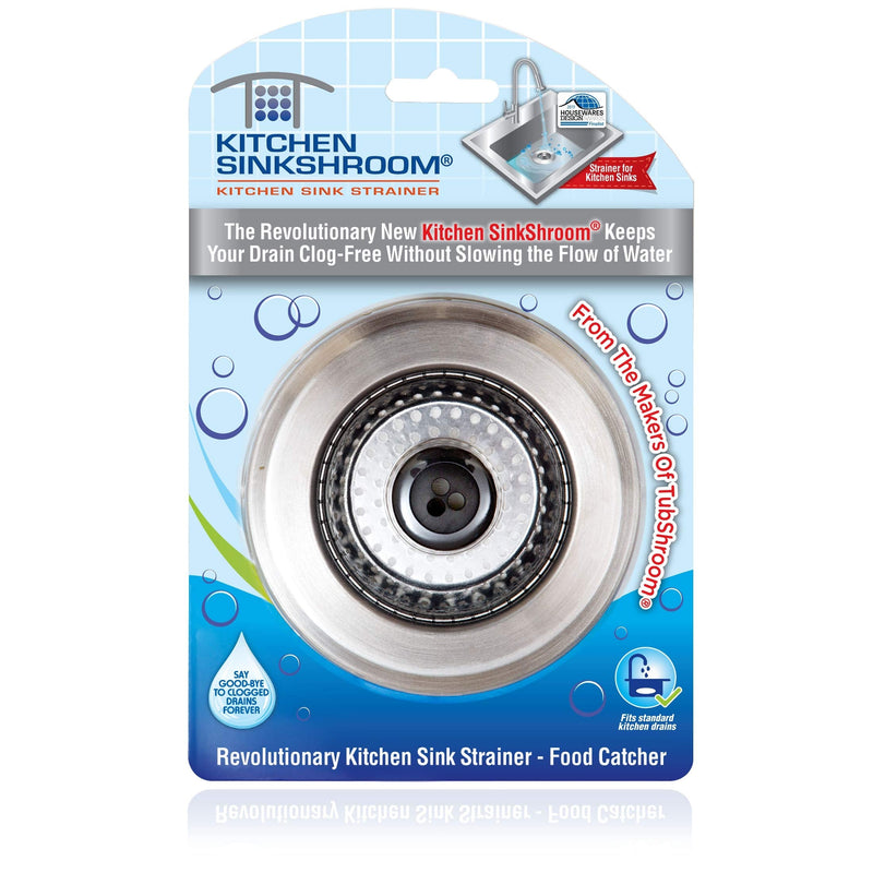 Kitchen SinkShroom Revolutionary Clog-Free Stainless Steel Sink Strainer, Chrome gray 1-(Pack)