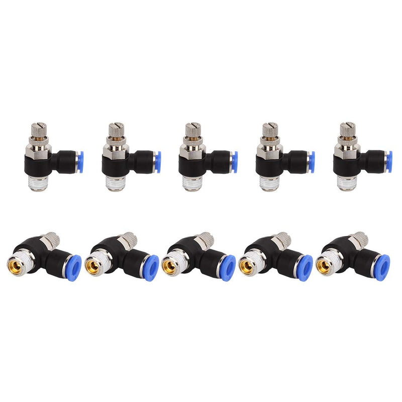 SNS 1/4"Tube OD x 1/8 NPT 90 Degree Elbow Air Flow Control Valve Push To Connect Fitting Speed control valve(10 PCS) JSC1/4-N01