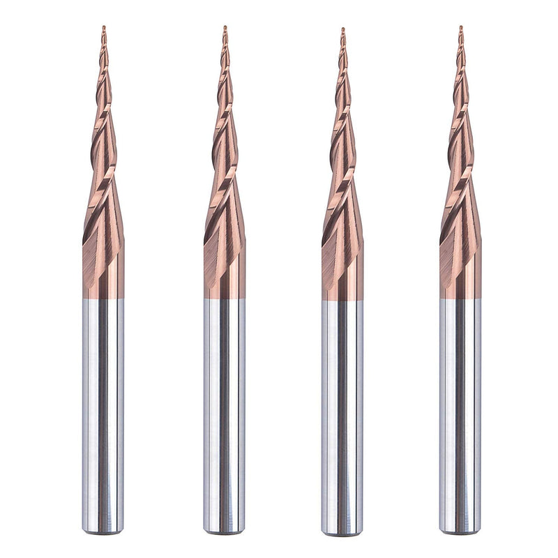 SpeTool 4Pcs Tapered Ball Nose End Mill 1/4" -3" with 0.5mm Tip Diameter (0.25mm Radius) CNC Router Bit 2D and 3D Engrave Carving Woodworking Tool D=0.5MM 4