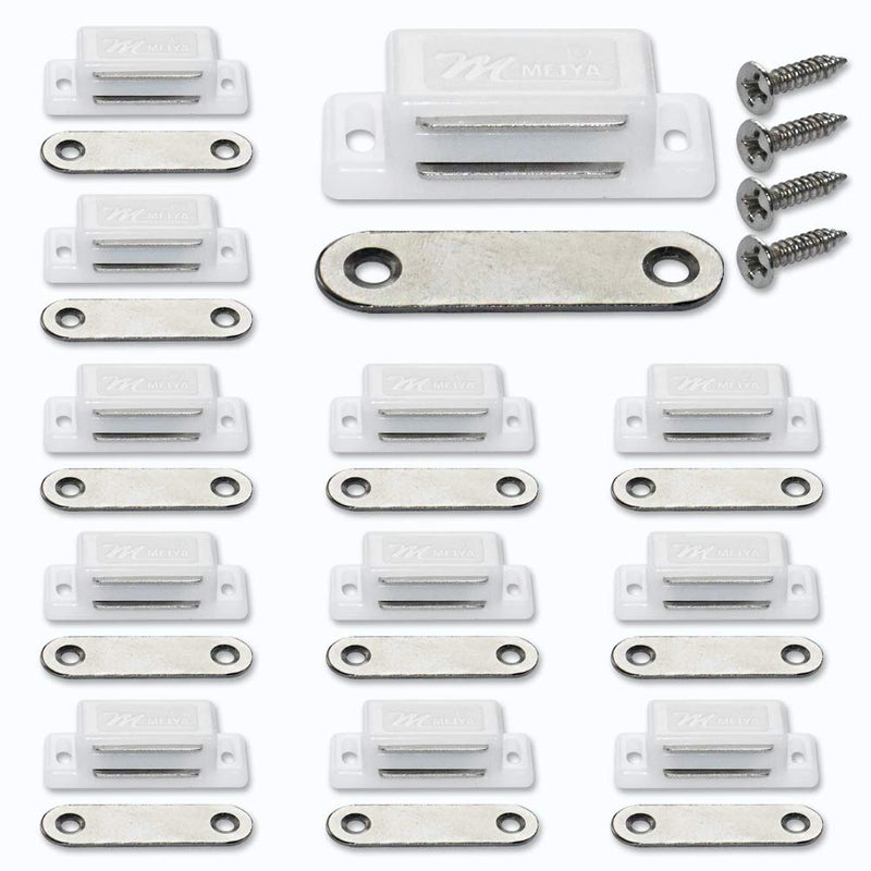 12Pack Magnetic Door Catch - 15lb High Magnetic Plastic Heavy Duty Latch for Kitchen Bathroom Cupboard Wardrobe Closet Closures Cabinet Door Drawer Magnets Screws Included White