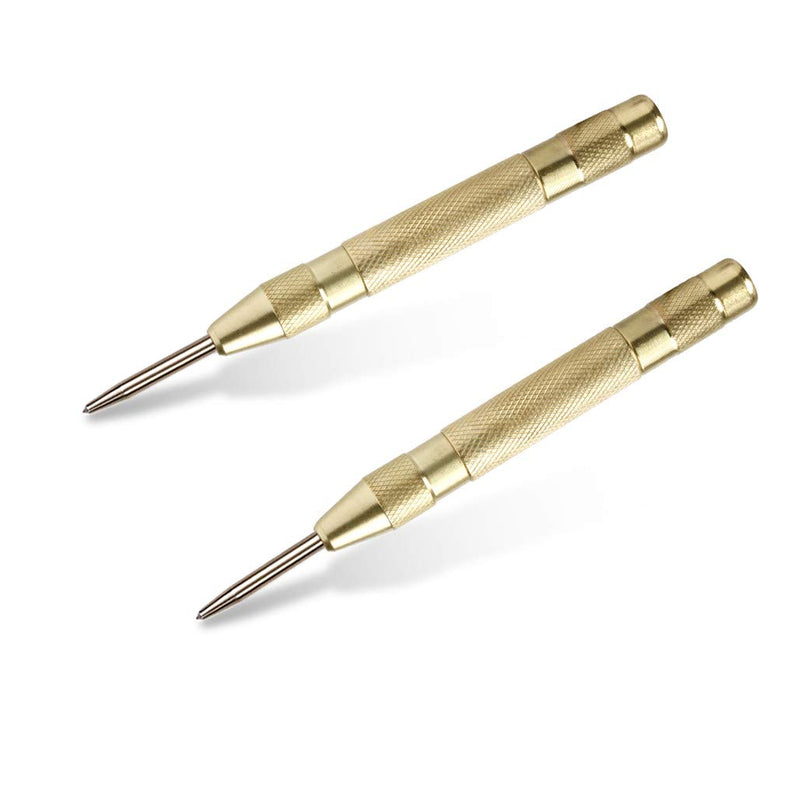 2 Pack Automatic Center Punch, Pamiso 5.1 Inch Spring Loaded Drill Punch Tool,Brass Window Spring Punch Tool, Fixed Point & Car Window Glasses Break 2 Pack - Ordinary