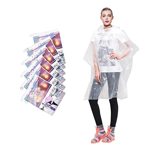 Rain Ponchos for Adults Disposable - Waterproof Lightweight (6 Pack) Rain Ponchos with Drawstring Hood 50% Thicker Material Emergency Rain Poncho Clear Color