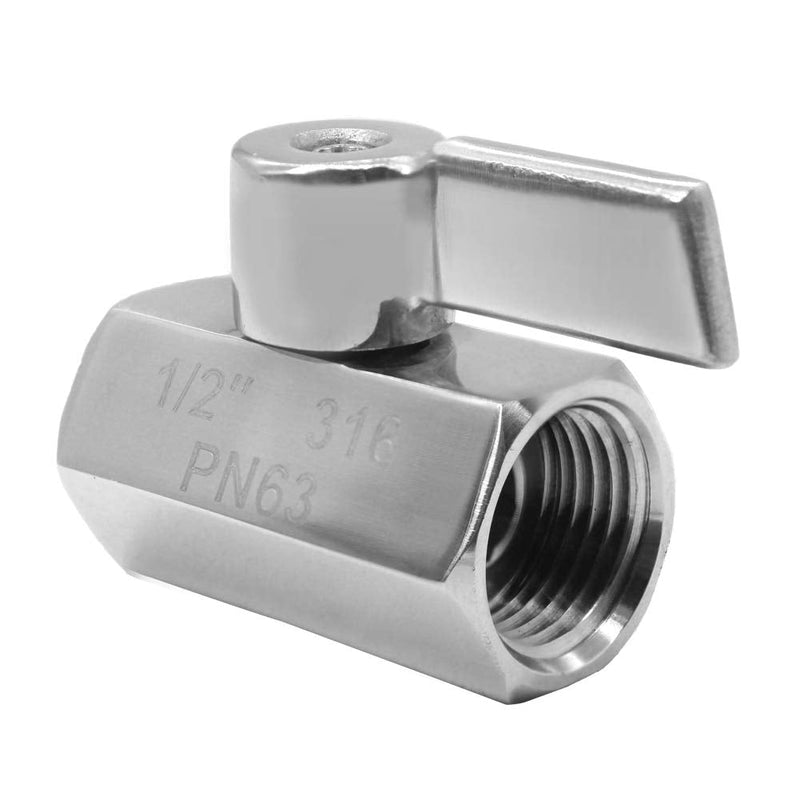 Beduan Mini Ball Valve Stainless Steel(316) 1/2" NPT Female x NPT Female Mini Ball Shutoff Valve 1/2 Inch