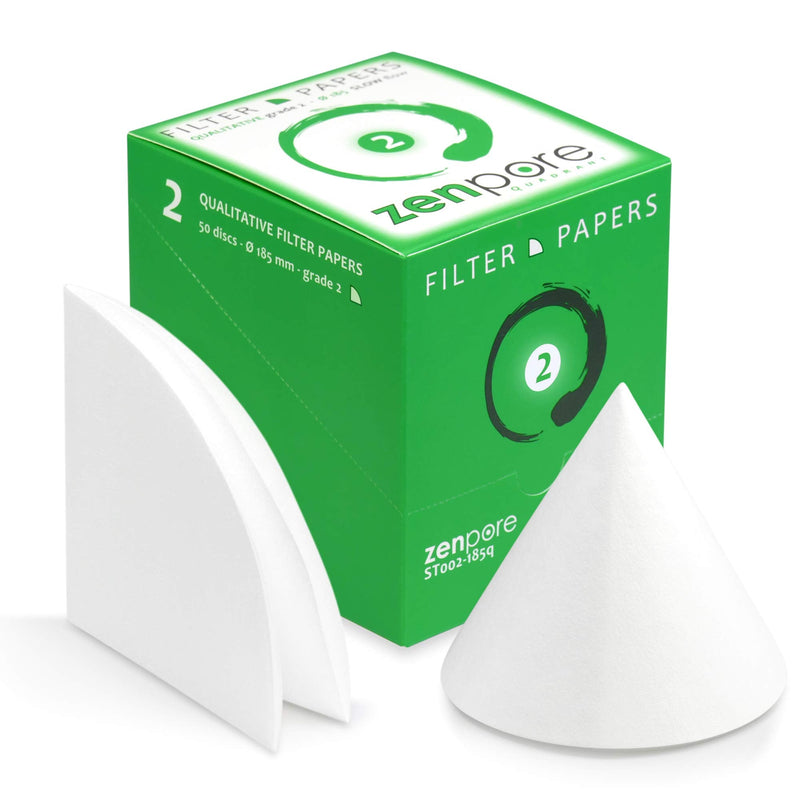 Qualitative Filter Paper 18.5 cm Quadrant Folded Filter Paper, Qualitative Grade 2 - ZENPORE Slow Flow 185 mm (50 Discs) 18.5 cm diameter