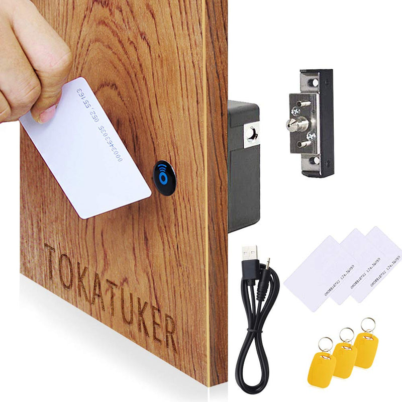 Invisible Cabinet Lock, Hidden NFC Lock DIY RFID Lock Latch with USB Cable Power for Wooden Cabinet Drawer Liquor Cabinet Open and Close Pantry Secret Shelf or Concealed Panel Matte Black 1.2x3 Inch