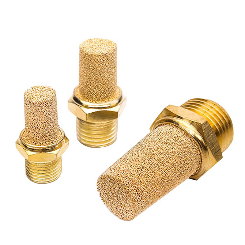 Beduan 3 Pcs Pneumatic Brass Exhaust Muffler Filter, 1/4" Male Thread Hex Sintered Silencer Air Line Fitting 1/4" NPT (3 Pcs)