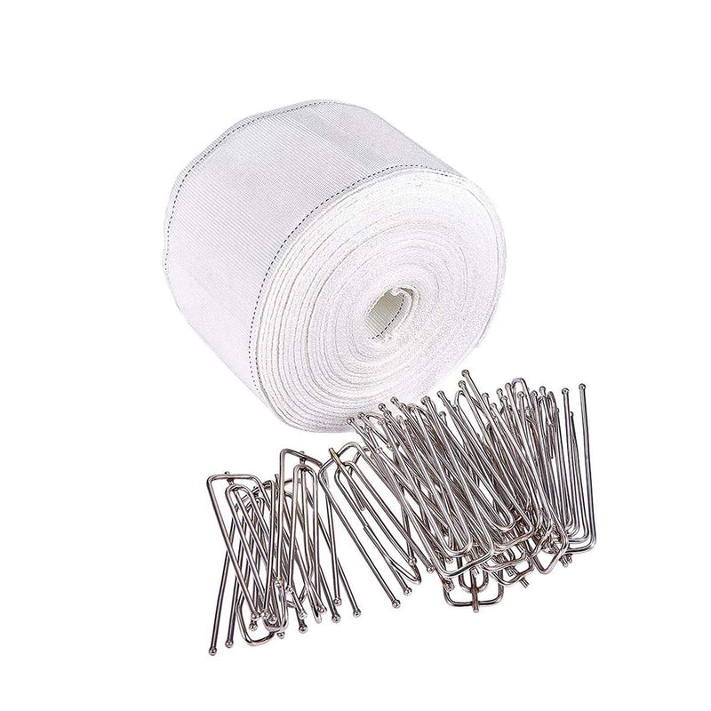 INCREWAY Curtain Accessory, 10 Meters/10.9 Yards White Curtain Tape Curtain Heading Deep Pinch Pleat Tape with 20 Pcs Stainless Steel 4 Prong Curtain Pleater End Tape Hooks Clips for Curtain DIY 10m*7cm 20 Hooks