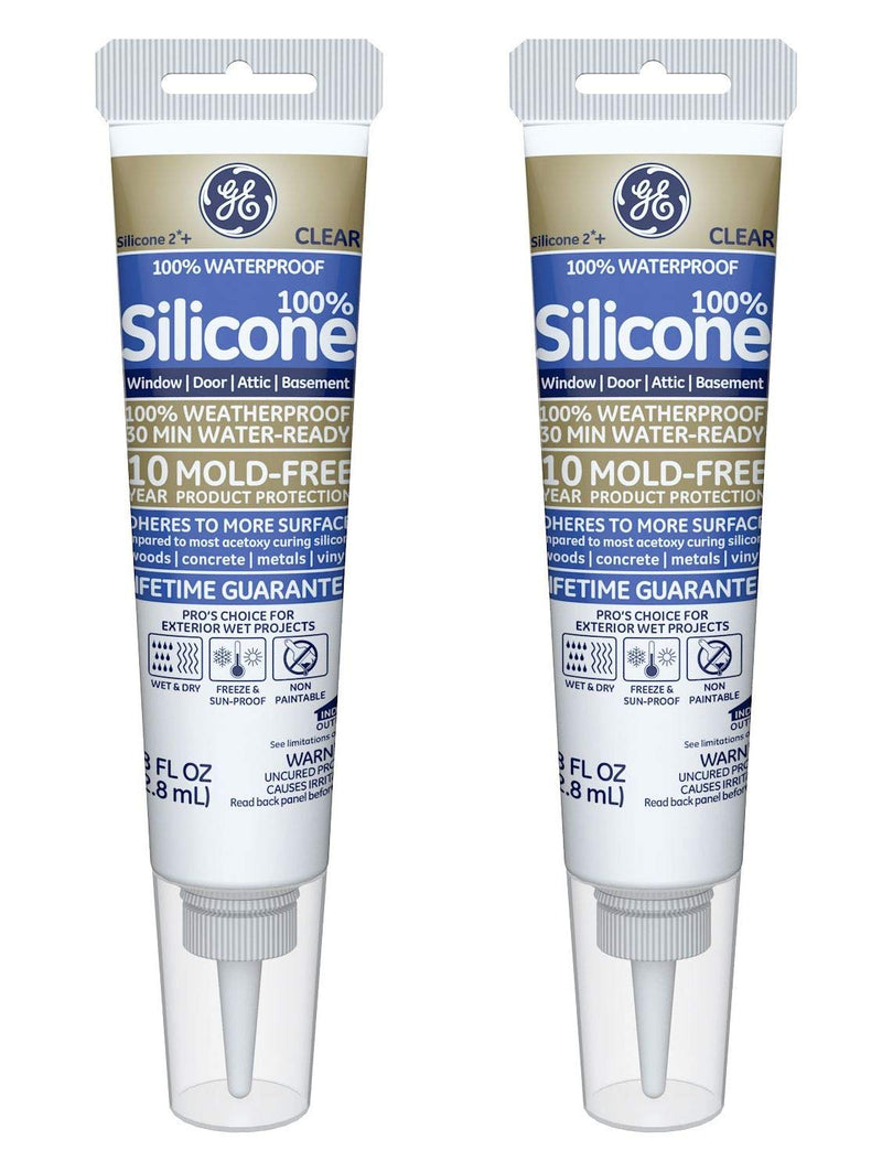 GE GE500 Silicone 2+ Window and Door Caulk 2.8 FL oz. Squeeze Clear (2-(Pack)) (1)