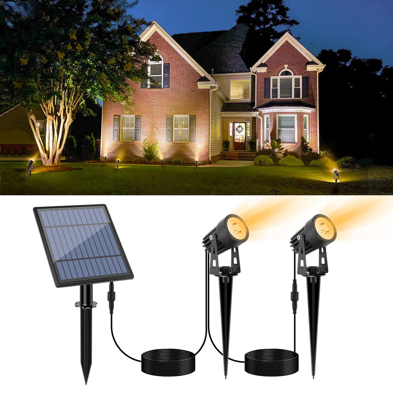 APONUO Metal Solar Spot Lights Outdoor with 9.8ft Cable Solar Powered Landscape Lighting Low Voltage IP65 Waterproof Auto On/Off for Outside Garden Yard Landscape Pathway Garage-Warm White(2-in-1) Warm White 2-IN-1