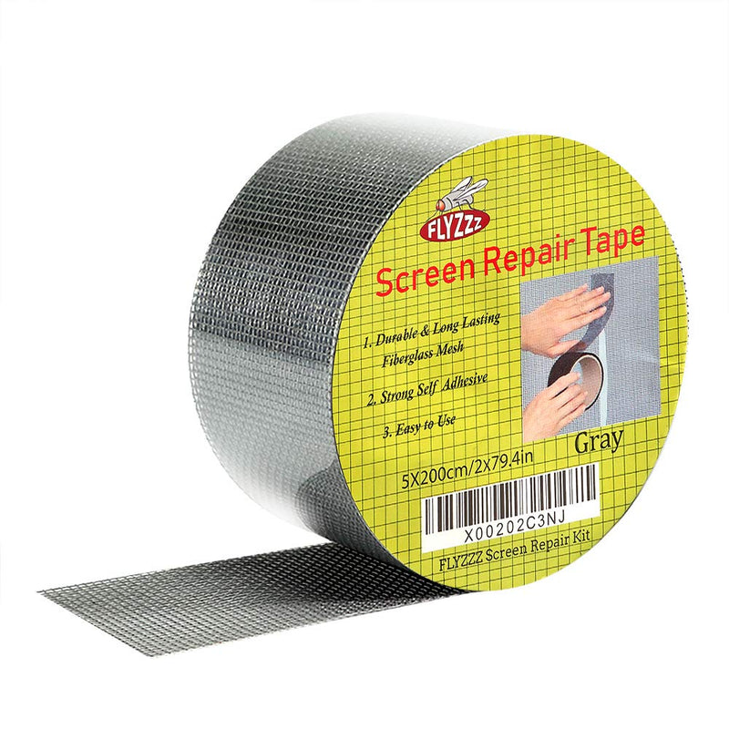 FLYZZZ Window Screen Repair Kit Tape, 79.4 in Waterproof Screen Repair Tape, 3-Layer Strong Adhesive Window Screen Doors Repair Patch Tape Suitable for Covering Holes&Tears Instantly 2x79.4 Inches Light gray