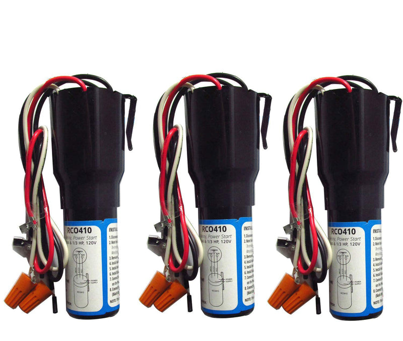 RCO410 3 in 1 Compressor Hard Start Capacitor Kit For Refrigerators & Freezers 1/4-1/3 H.P. 115VAC （3pcs）