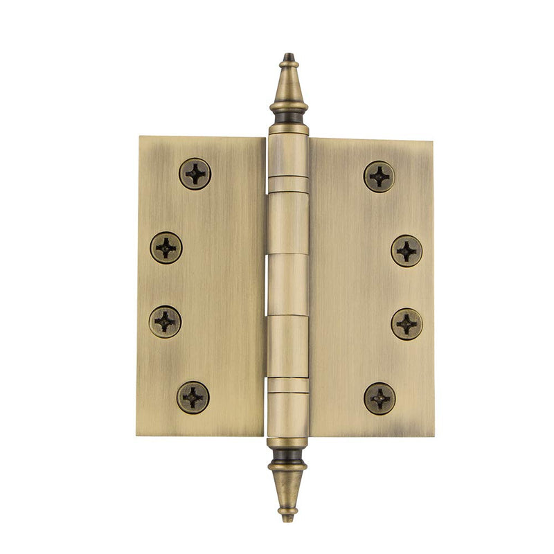 Nostalgic Warehouse 746097 4" Steeple Tip Heavy Duty Square Corners Door Hinge, Antique Brass 4" x 4"