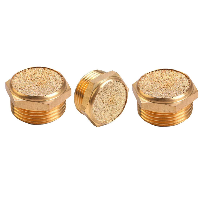 Beduan Sintered Bronze Pneumatic Exhaust Muffler, 1/8" NPT Male Air Silencer Fitting (Pack of 3) 1/8" NPT (3 pcs)
