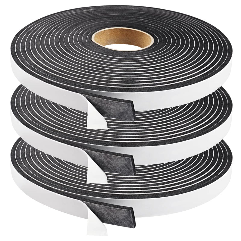 Seal Foam Tape,1/2 Inch W x 1/8 Inch T Weather Stripping for Door and Window,High Density Single Sided Closed Cell Door Insulation Weather Strip, 3 Rolls Total 50FT Black 1/2"W x 1/8"T x 50FT